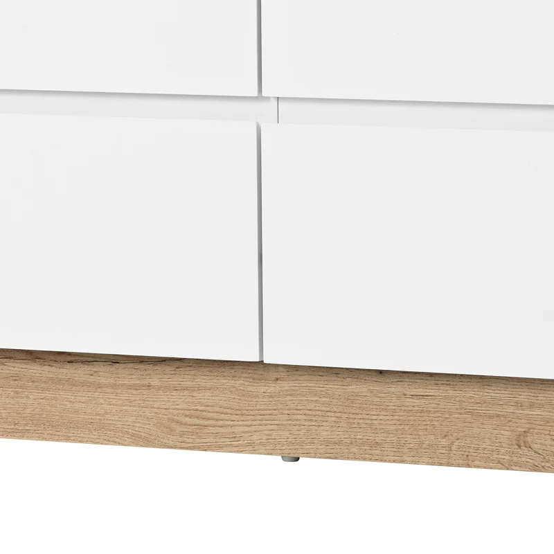Commode blanche et chêne en panneau de particules E1 avec 6 tiroirs spacieux