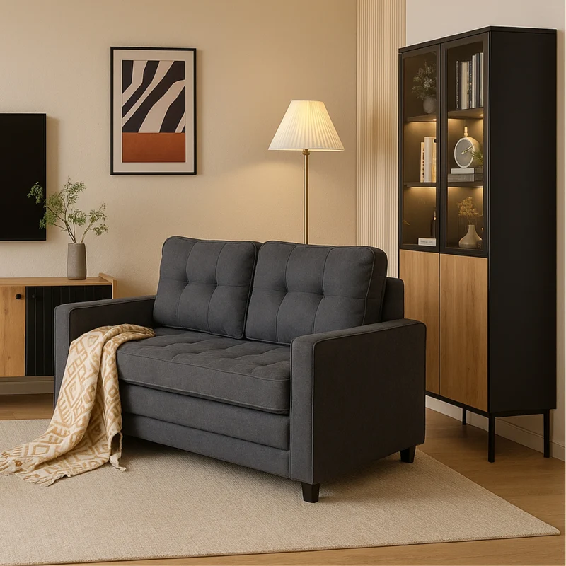 Vitrine LED 180 cm en verre trempé noir/chêne avec étagères réglables