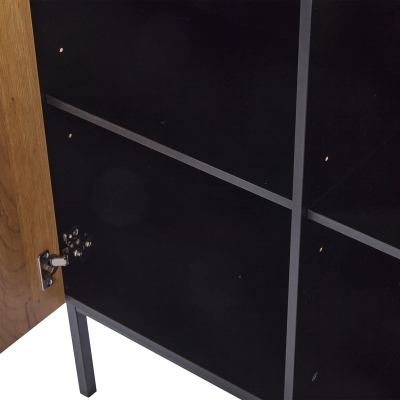 Vitrine LED 180 cm en verre trempé noir/chêne avec étagères réglables
