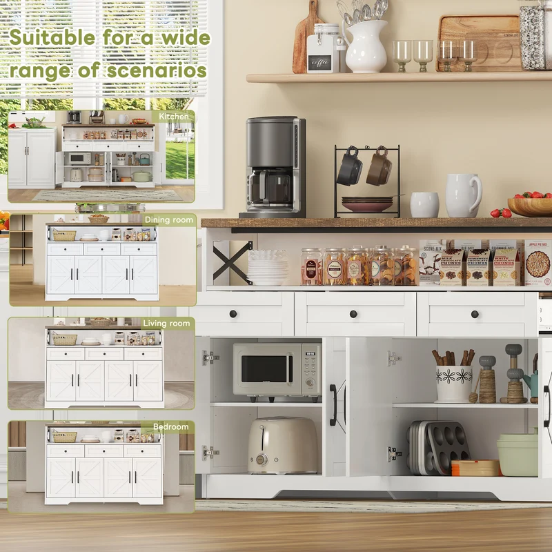 Buffet rustique blanc et brun avec 3 tiroirs et 2 portes