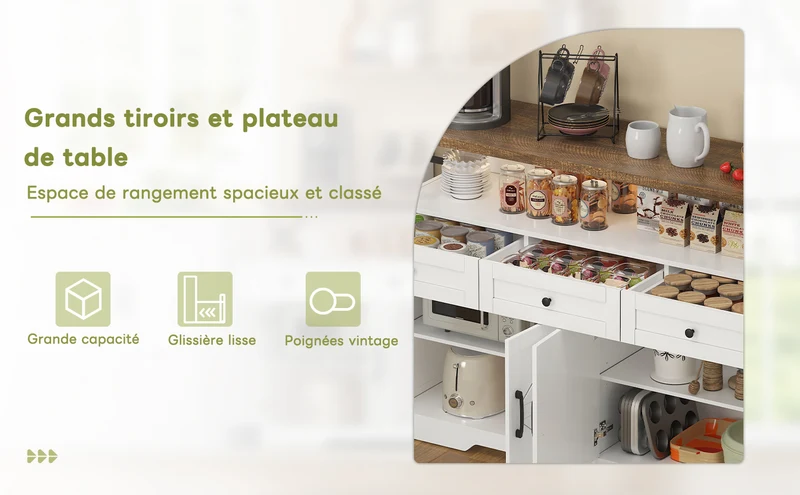 Buffet rustique blanc et brun avec 3 tiroirs et 2 portes