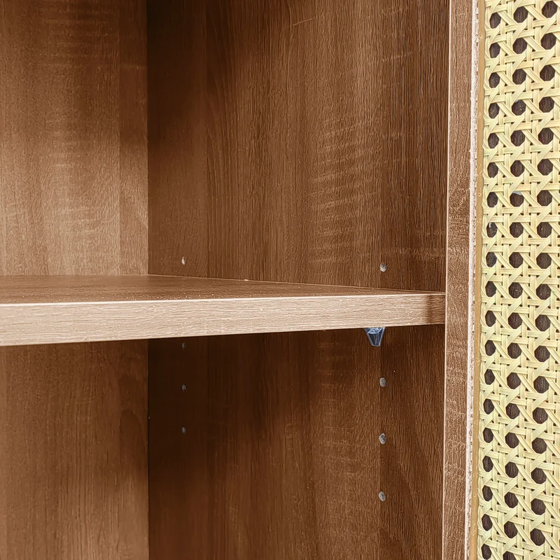 Buffet en bois style campagne avec portes en cannage, étagères réglables et tiroirs 130 × 75,5 × 40 cm
