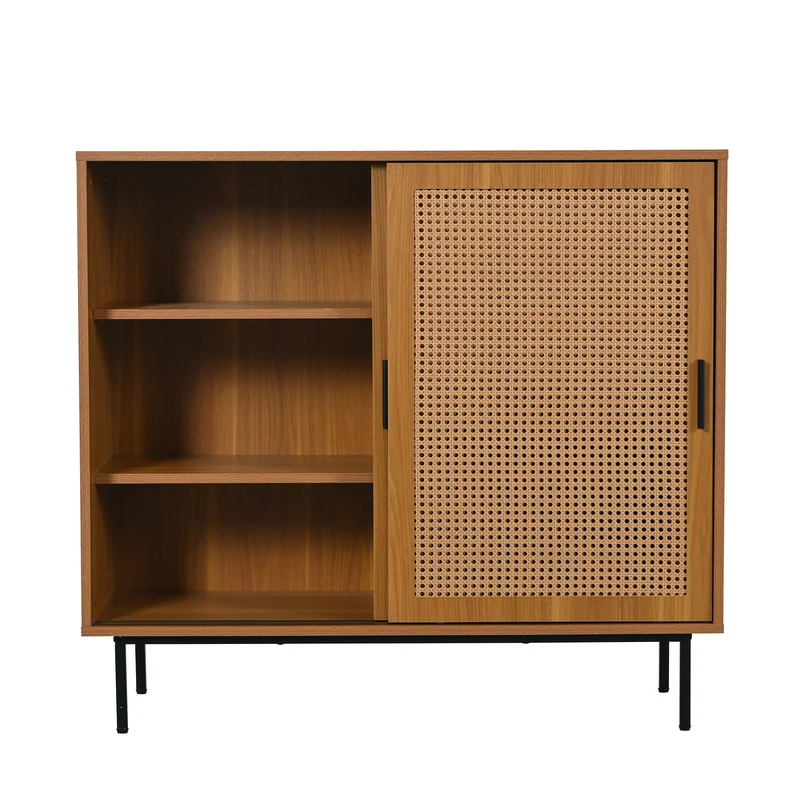 Buffet de cuisine en bois style campagne avec 2 portes coulissantes et étagères réglables â€?100 × 90 × 37 cm