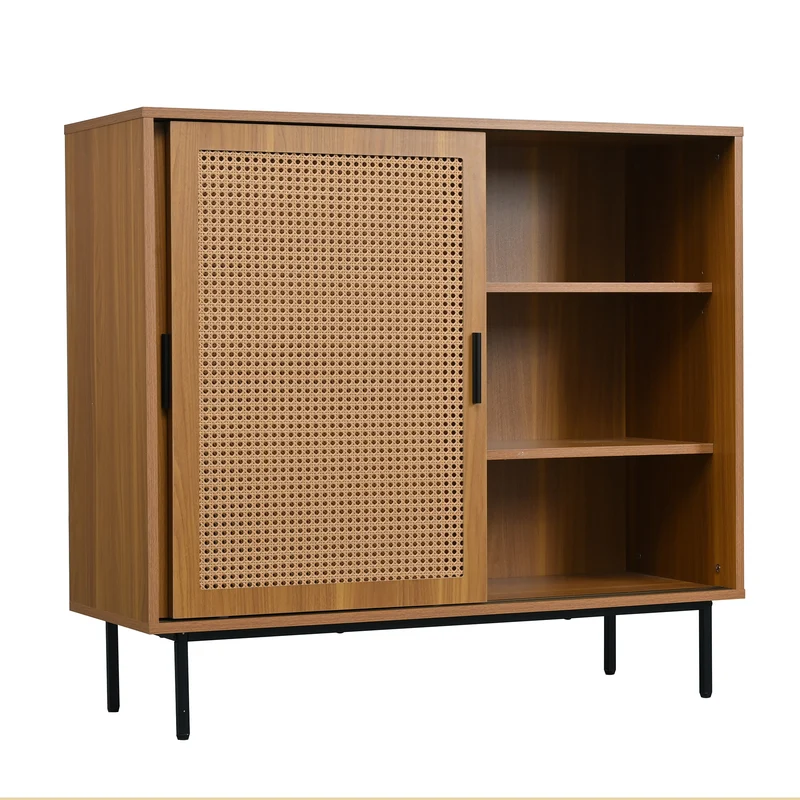 Buffet de cuisine en bois style campagne avec 2 portes coulissantes et étagères réglables â€?100 × 90 × 37 cm