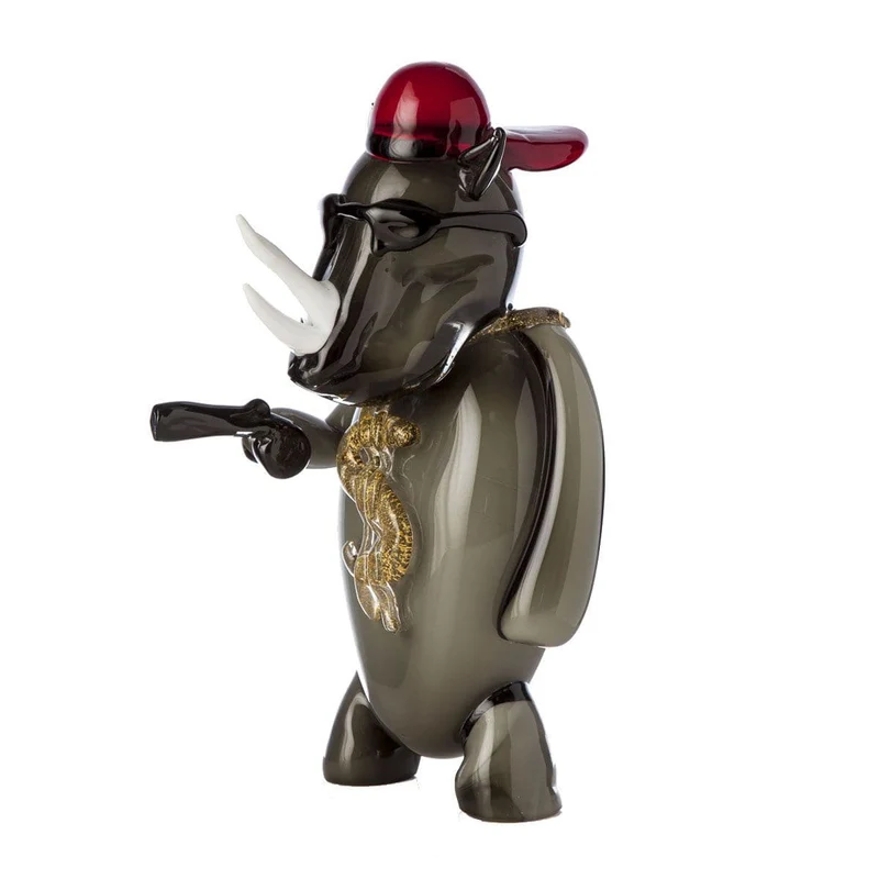 Murano Glass Sculpture GANGSTA RHINO by Wave Murano Glass