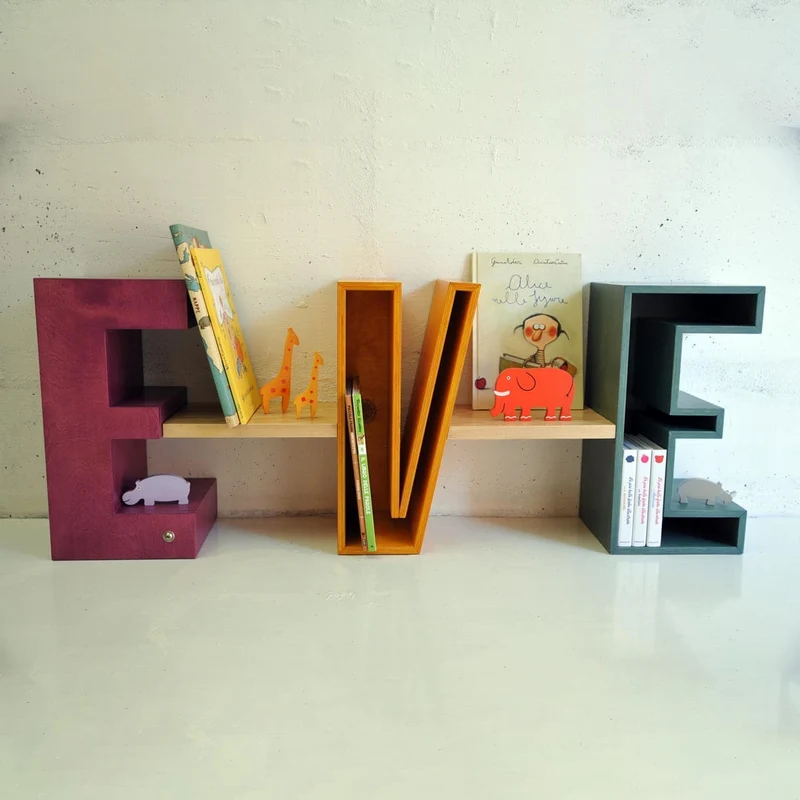 Kids Wood Bookcase MENSOLETTERA by Evolwood