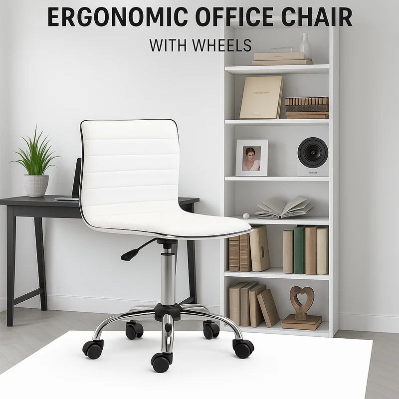 Chaise de bureau sans accoudoirs en cuir blanc réglable en hauteur - 78 à 90 cm