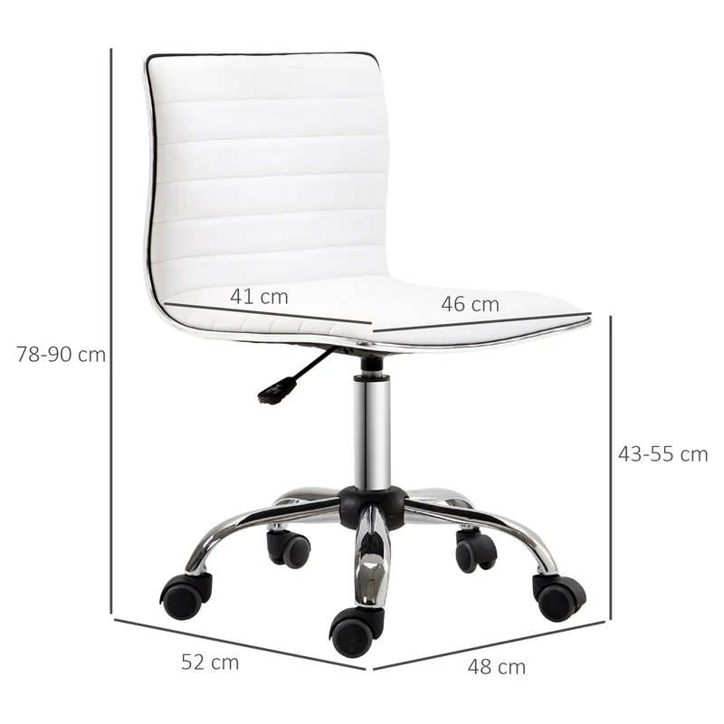 Chaise de bureau sans accoudoirs en cuir blanc réglable en hauteur - 78 à 90 cm
