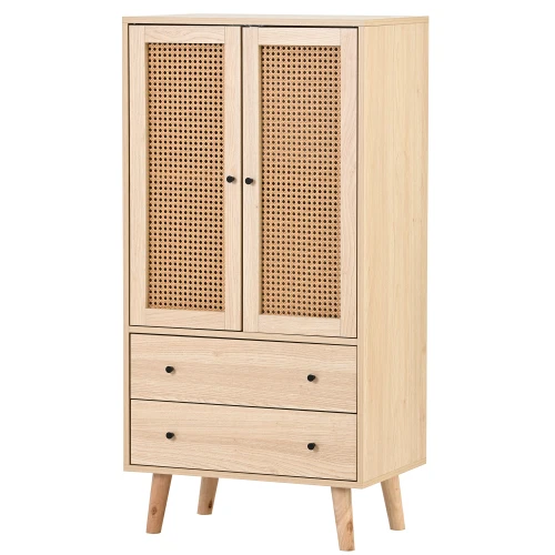 Buffet haut en bois style moderne avec portes en rotin et tiroirs â€?60 x 40 x 120 cm