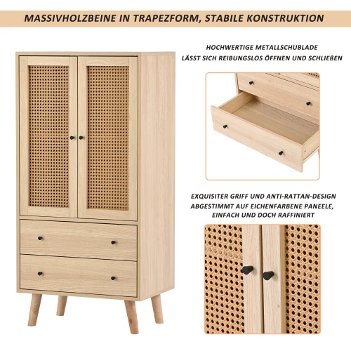 Buffet haut en bois style moderne avec portes en rotin et tiroirs â€?60 x 40 x 120 cm