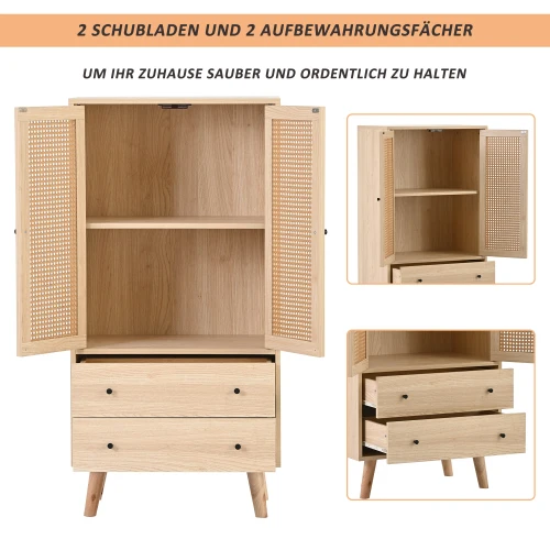 Buffet haut en bois style moderne avec portes en rotin et tiroirs â€?60 x 40 x 120 cm