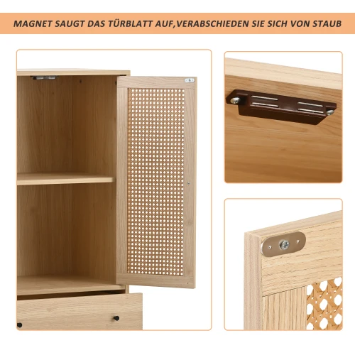 Buffet haut en bois style moderne avec portes en rotin et tiroirs â€?60 x 40 x 120 cm