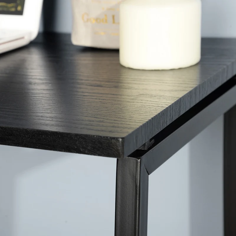 Ensemble bureau pliable en métal noir et fauteuil de bureau en velours côtelé beige - ASCOLI & ROSS