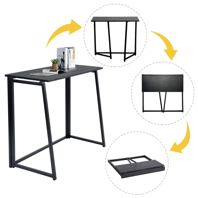 Ensemble bureau pliable en métal noir et fauteuil de bureau en velours côtelé beige - ASCOLI & ROSS