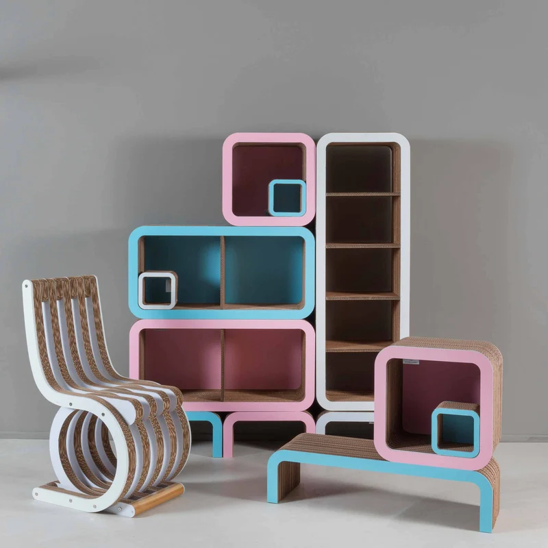 Modular Cardboard Bookcase MORETTO 135 Closed Back by Giorgio Caporaso for Lessmore