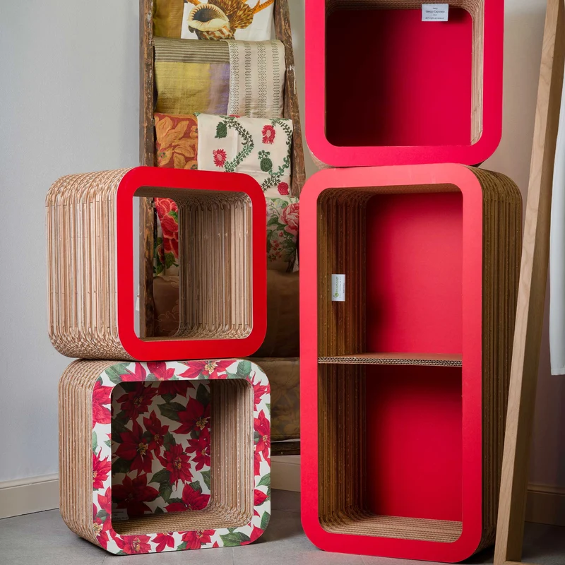 Modular Cardboard Bookcase MORETTO 135 Closed Back by Giorgio Caporaso for Lessmore