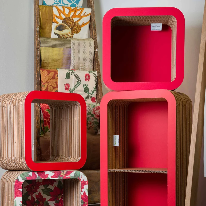 Modular Cardboard Bookcase MORETTO 90 Closed Back by giorgio Caporaso for Lessmore