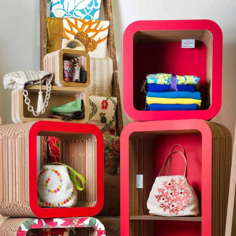 Modular Cardboard Shelf MORETTO 45 Set of Two Christmas Closed Back by Lessmore