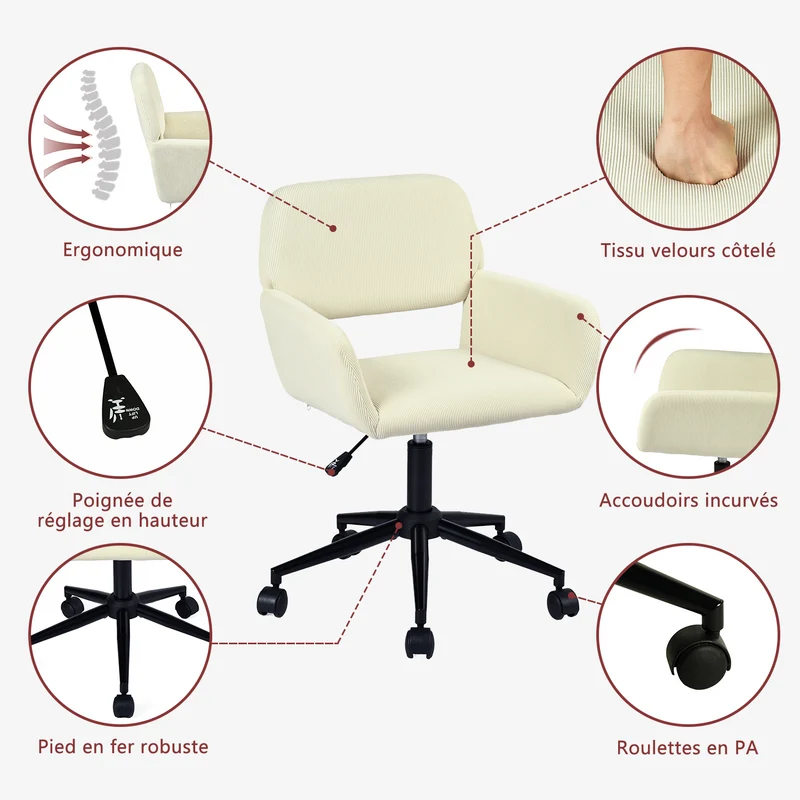 Ensemble bureau pliable et fauteuil de bureau en velours côtelé beige - ASCOLI & ROSS
