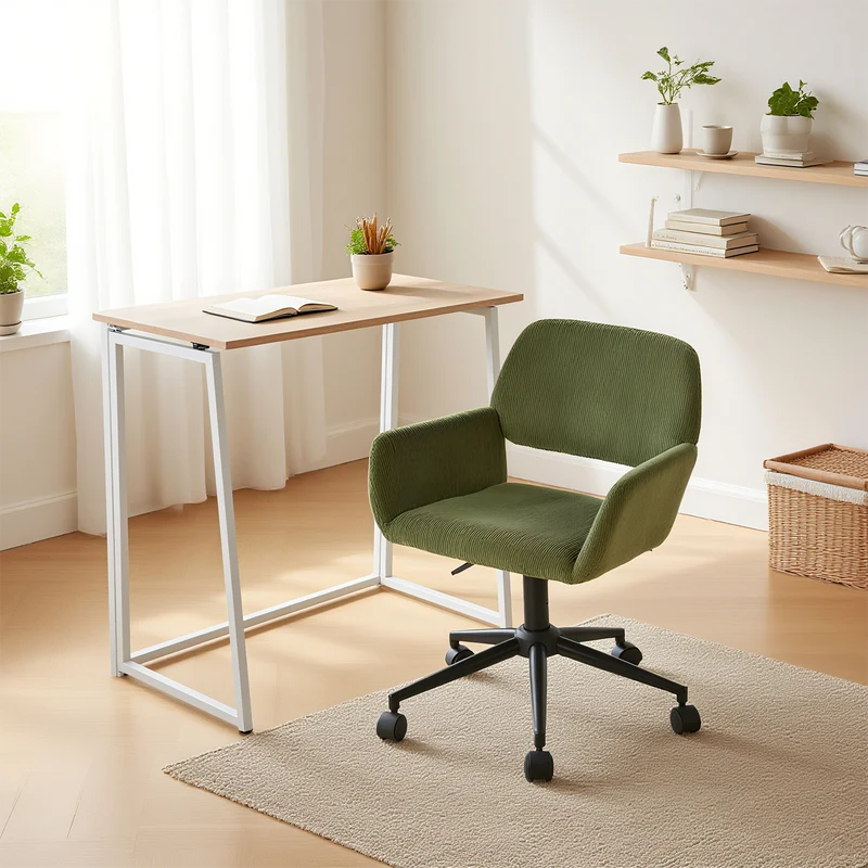 Ensemble bureau pliable et fauteuil de bureau en velours côtelé vert olive - ASCOLI & ROSS