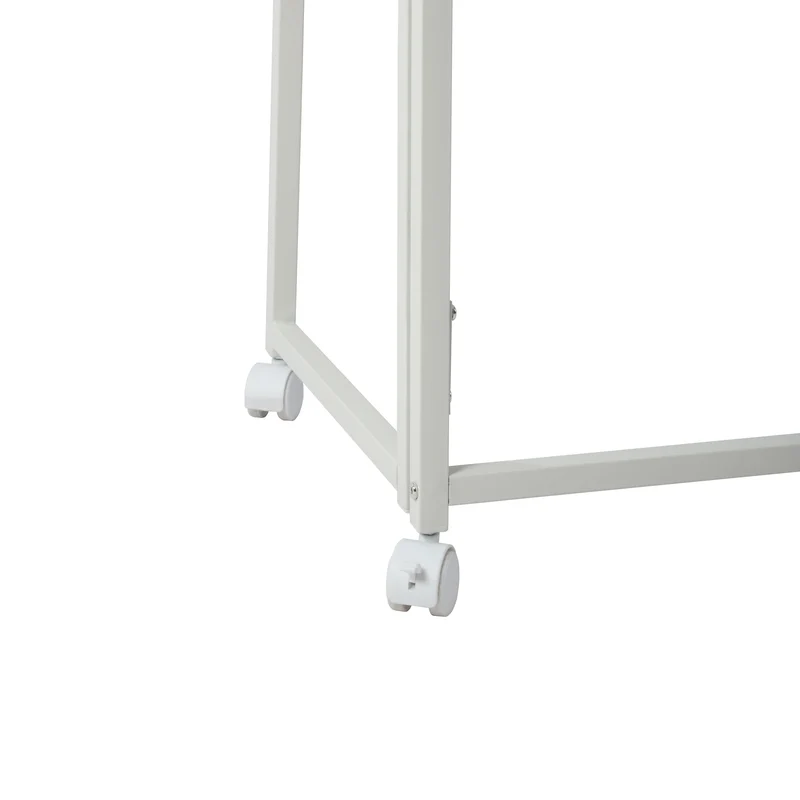 Bureau/table d'ordinateur pliant scandinave avec 4 roulettes en bois blanc et en métal blanc - ASCOLI