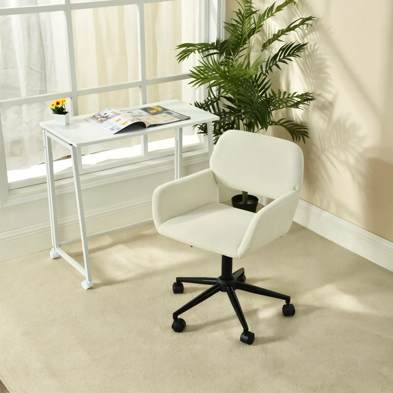 Fauteuil de bureau en velours côtelé beige, réglable en hauteur, rotation à 360° - ROSS