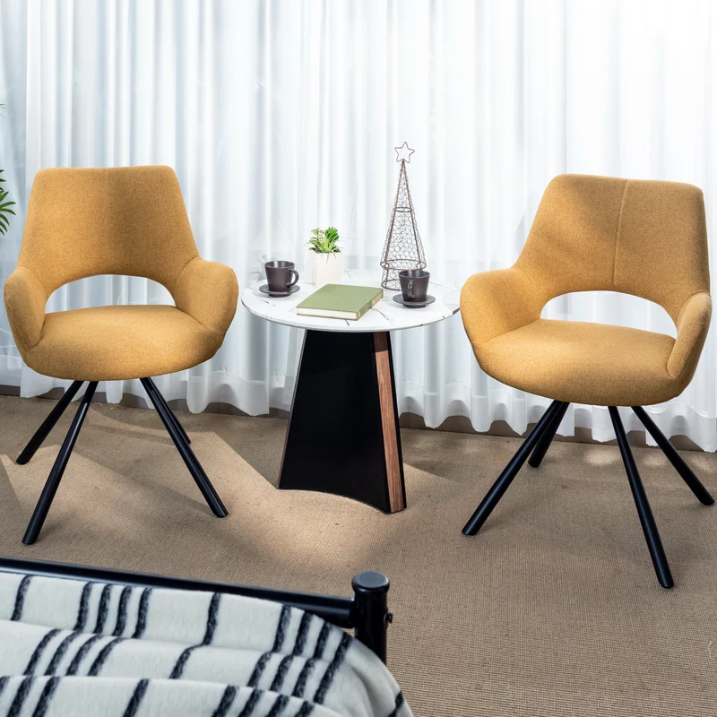 Lot de 6 chaises de salle à manger contemporaines en tissu jaune, pieds en métal noir - BETH FABRIC YELLOW 6PCS