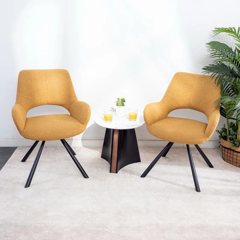 Lot de 6 chaises de salle à manger contemporaines en tissu jaune, pieds en métal noir - BETH FABRIC YELLOW 6PCS