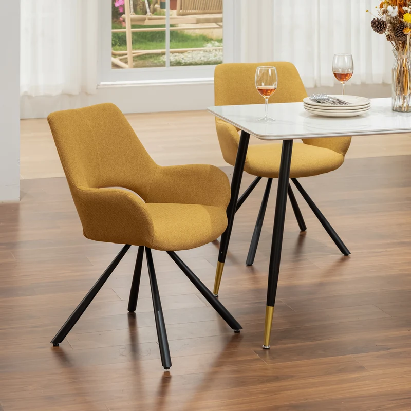 Lot de 6 chaises de salle à manger contemporaines en tissu jaune, pieds en métal noir - BETH FABRIC YELLOW 6PCS