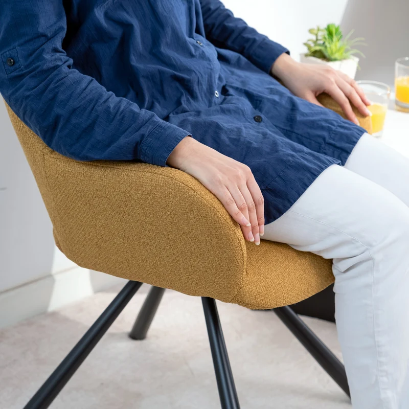 Lot de 6 chaises de salle à manger contemporaines en tissu jaune, pieds en métal noir - BETH FABRIC YELLOW 6PCS