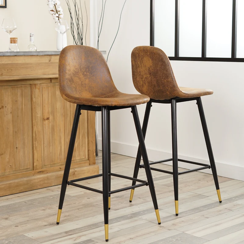 Lot de 6 tabourets de bar industriels avec dossier en suédine - CHARLTON BAR