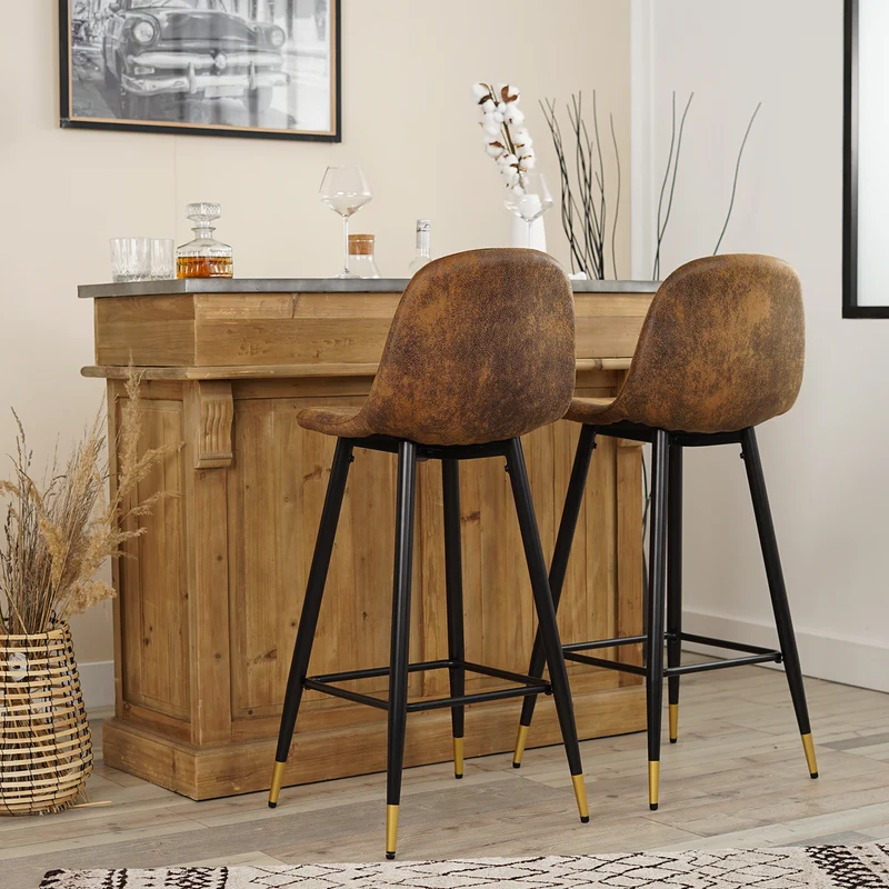 Lot de 6 tabourets de bar industriels avec dossier en suédine - CHARLTON BAR
