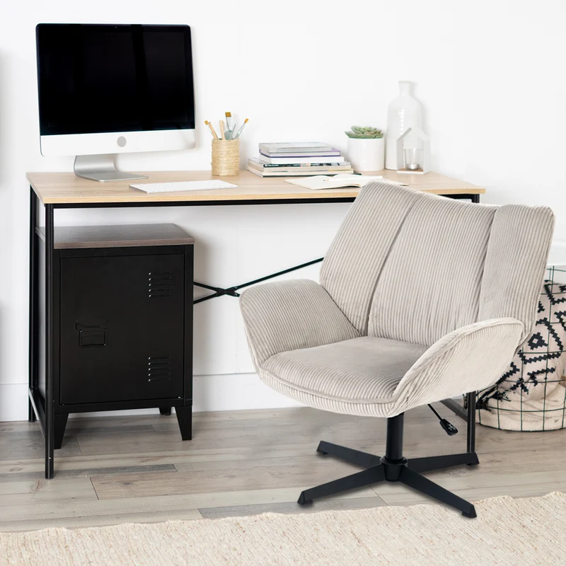 Fauteuil de loisirs réglable pivotant avec accoudoirs en velours côtelé gris - DUROTHIL