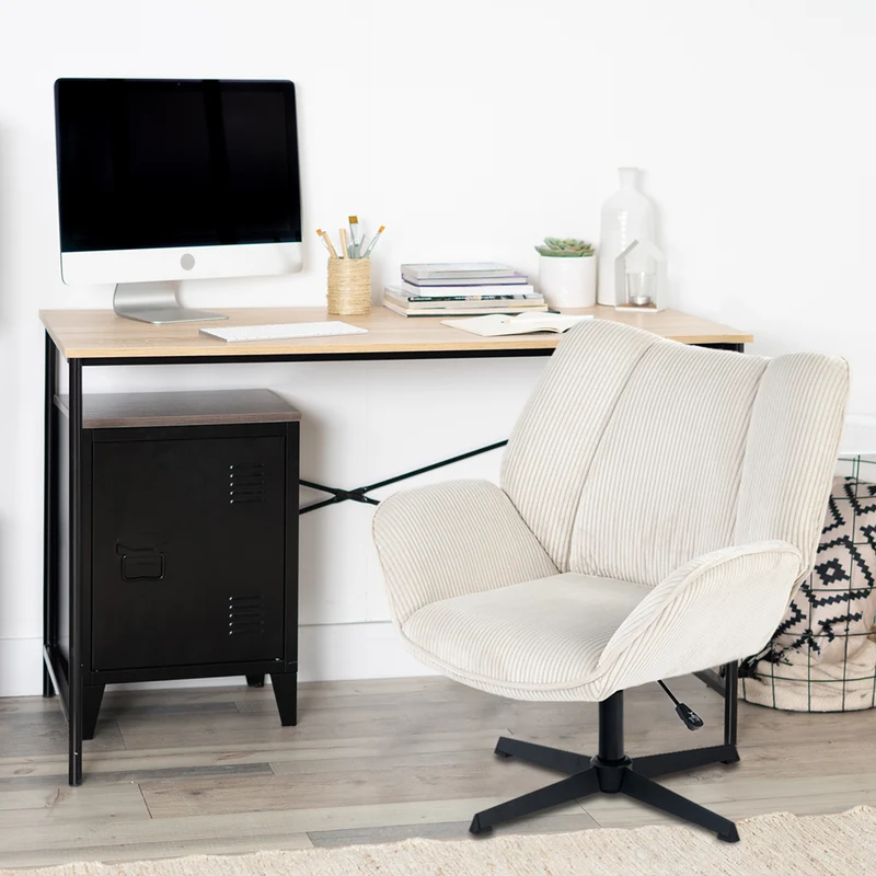 Fauteuil de loisirs réglable pivotant avec accoudoirs en velours côtelé beige - DUROTHIL