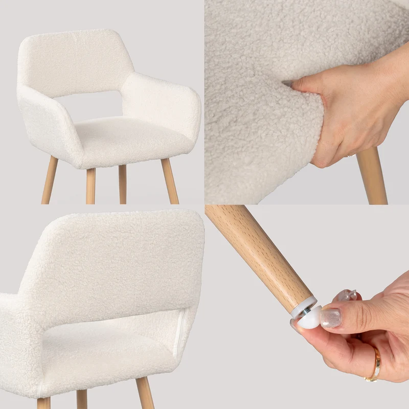 Lot de 4 fauteuils de salle à manger scandinaves avec accoudoirs tissu mouton bouclette beige - CROMWELL