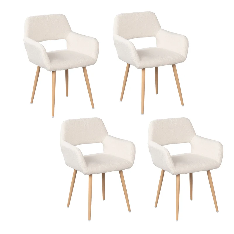 Lot de 4 fauteuils de salle à manger scandinaves avec accoudoirs tissu mouton bouclette beige - CROMWELL