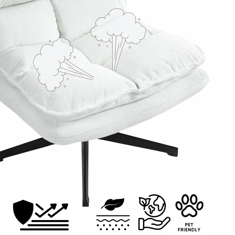 Fauteuil de loisirs pliable sans accoudoirs en tissu blanc pivotant à 360° - AESTON