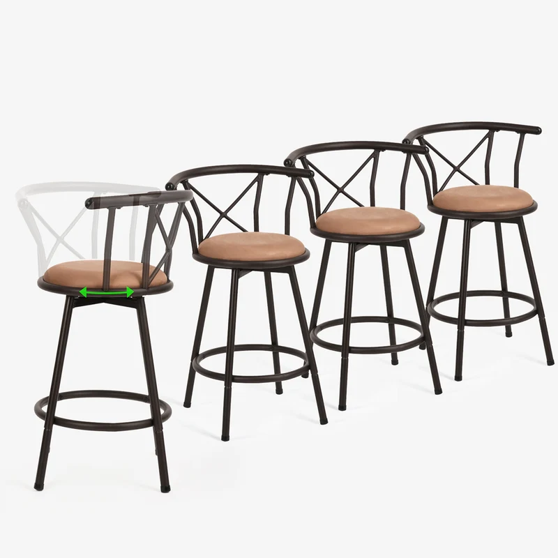 Lot de 4 tabourets de bar industriels pivotants avec dossier en tissu marron - HAILEY 24