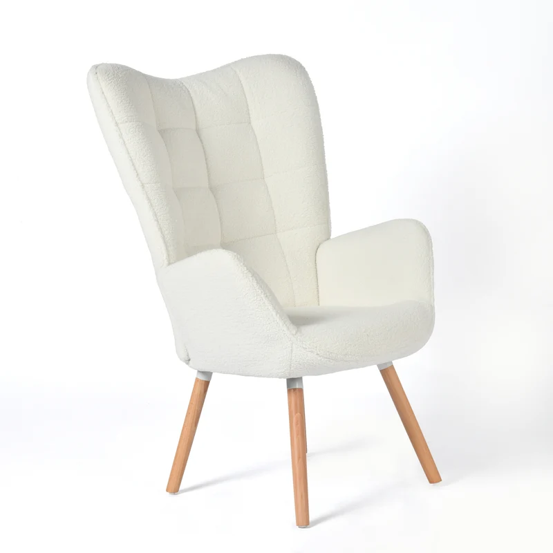 Fauteuil scandinave avec accoudoirs en tissu mouton bouclette beige à surpiqûres - FUNKEL