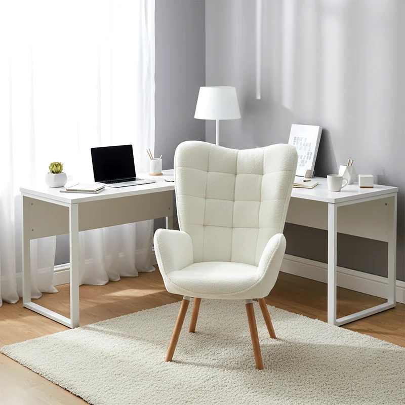 Fauteuil scandinave avec accoudoirs en tissu mouton bouclette beige à surpiqûres - FUNKEL