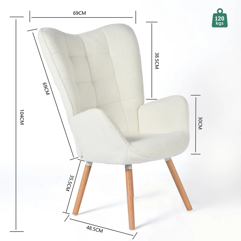 Fauteuil scandinave avec accoudoirs en tissu mouton bouclette beige à surpiqûres - FUNKEL