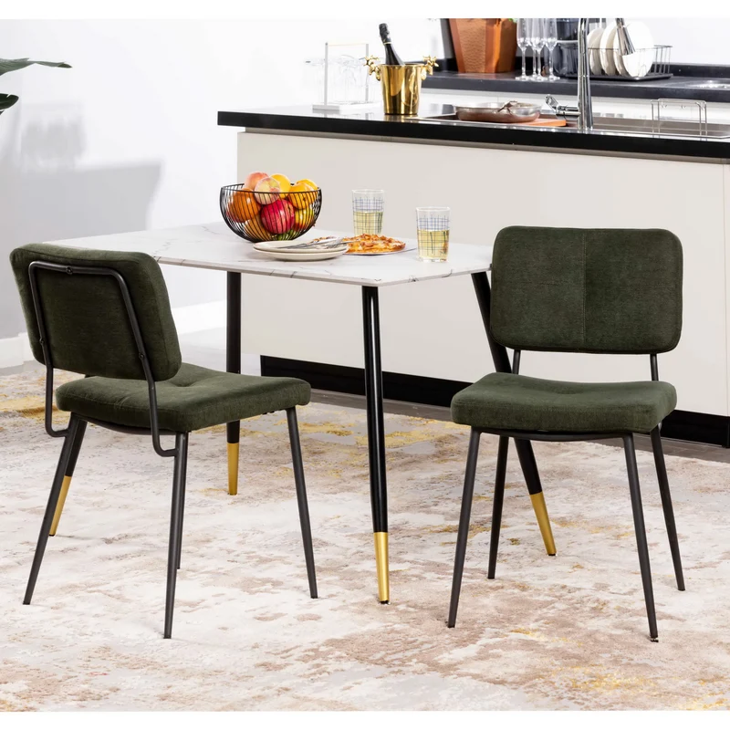Lot de 2 chaises de salle à manger industrielles en tissu vert - KAROMI