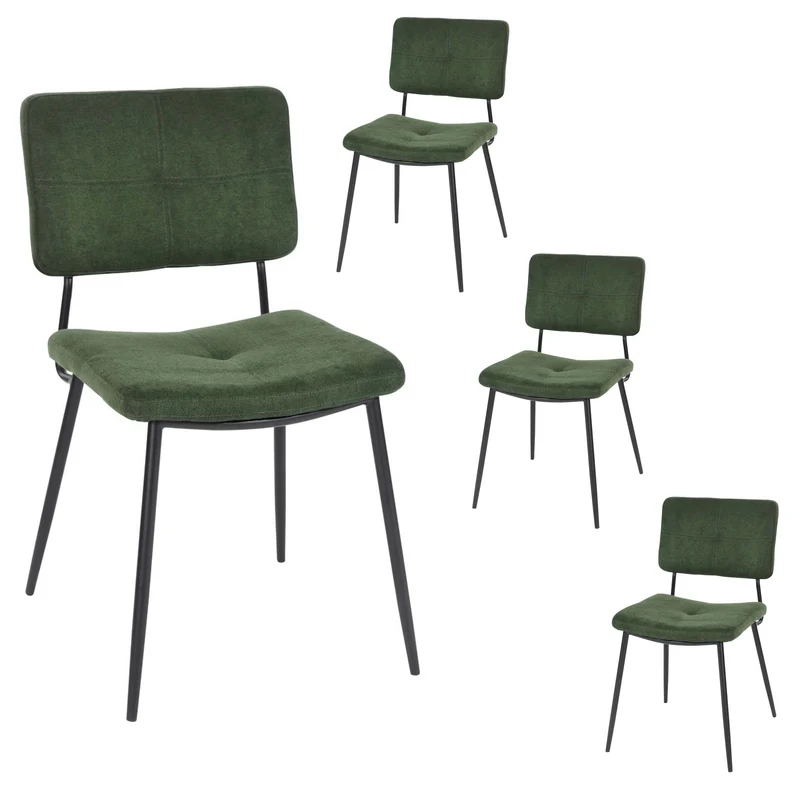 Lot de 4 chaises de salle à manger industrielles en tissu vert - KAROMI