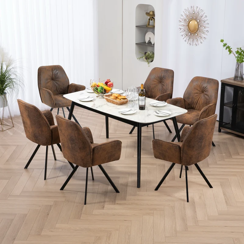 Lot de 6 chaises de salle à manger confortables en suédine avec accoudoirs - CALF SUEDE BROWN 6PCS