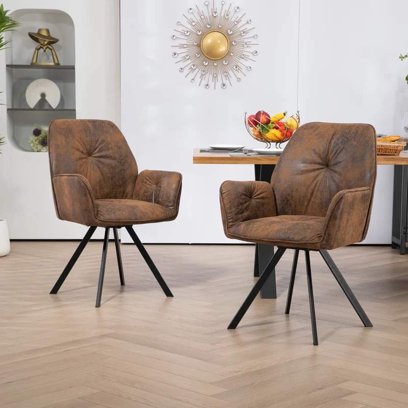 Lot de 6 chaises de salle à manger confortables en suédine avec accoudoirs - CALF SUEDE BROWN 6PCS