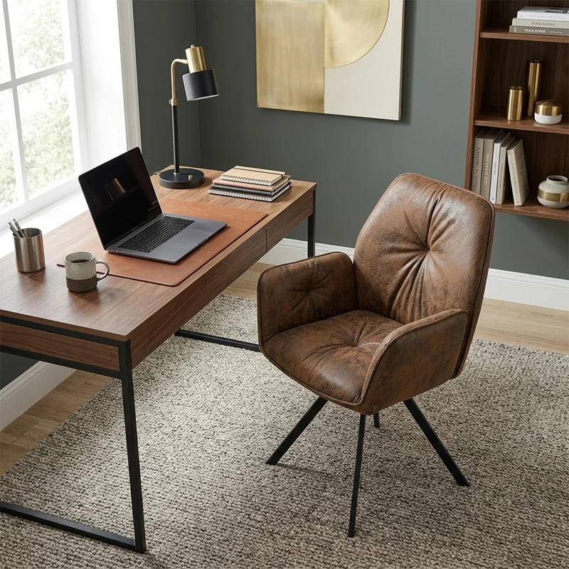 Lot de 6 chaises de salle à manger confortables en suédine avec accoudoirs - CALF SUEDE BROWN 6PCS