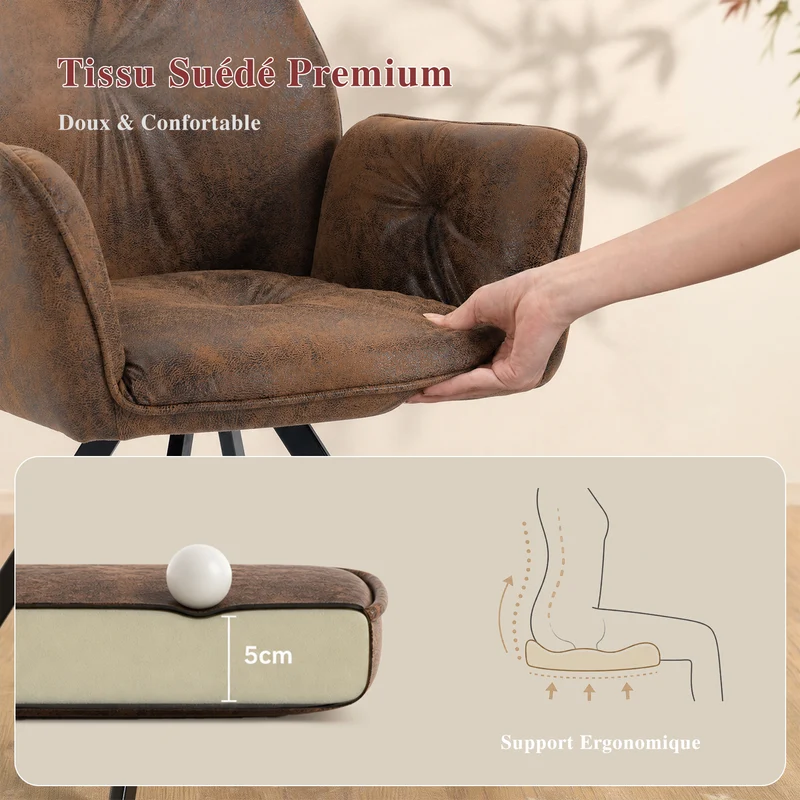 Lot de 6 chaises de salle à manger confortables en suédine avec accoudoirs - CALF SUEDE BROWN 6PCS