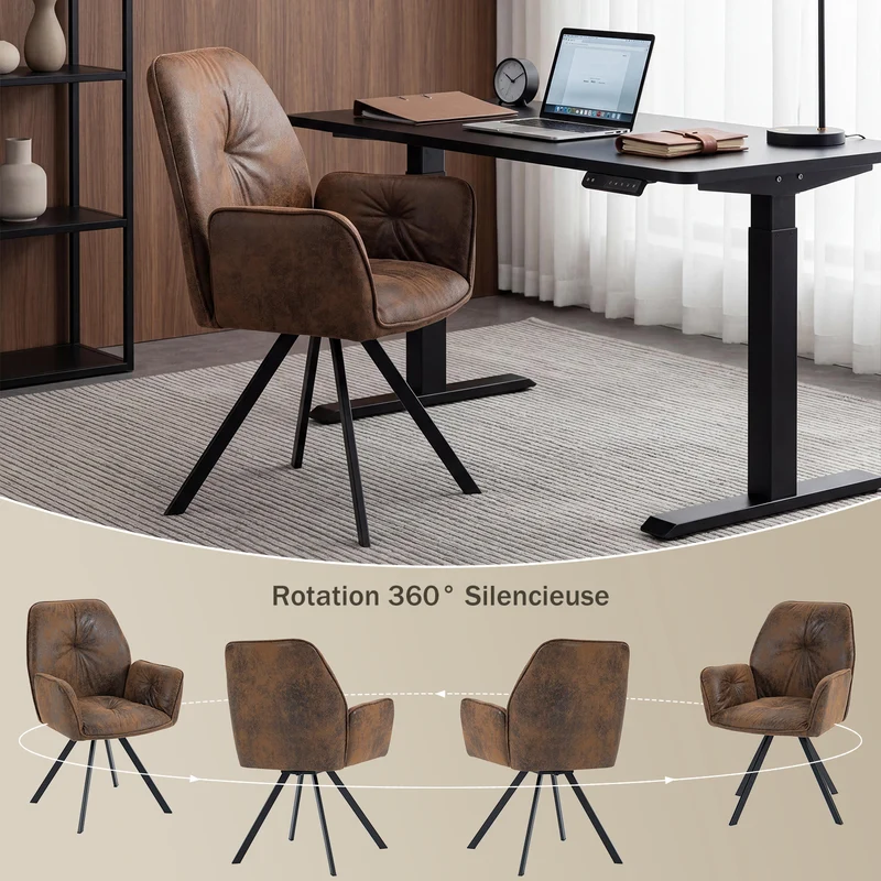 Lot de 6 chaises de salle à manger confortables en suédine avec accoudoirs - CALF SUEDE BROWN 6PCS