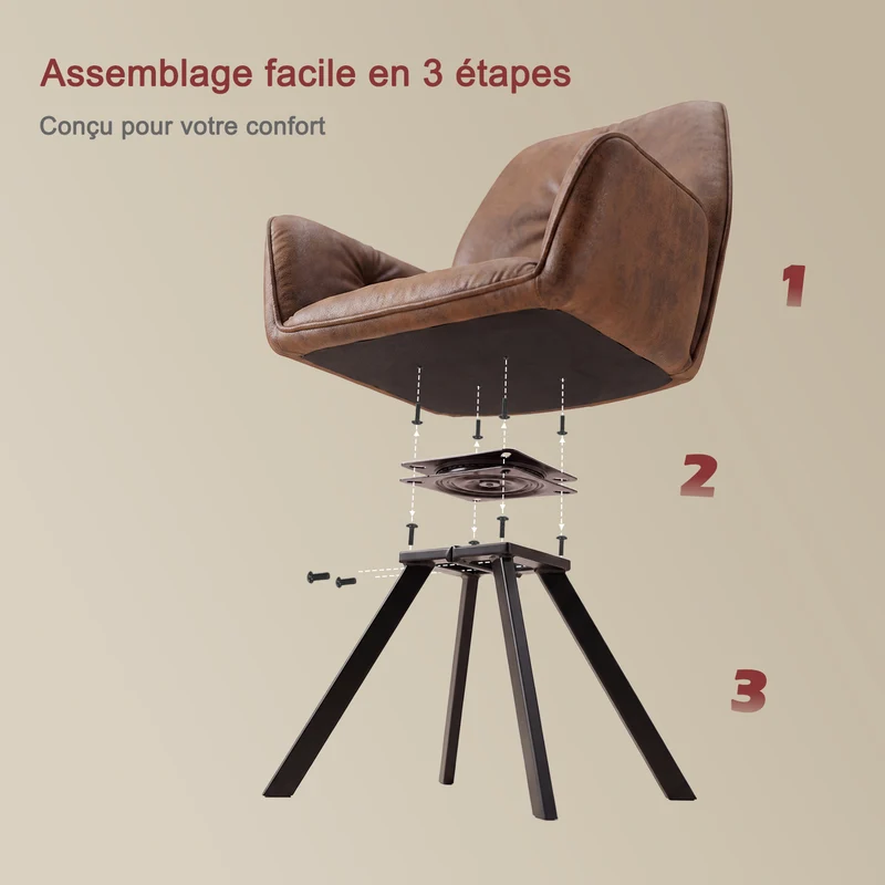 Lot de 6 chaises de salle à manger confortables en suédine avec accoudoirs - CALF SUEDE BROWN 6PCS