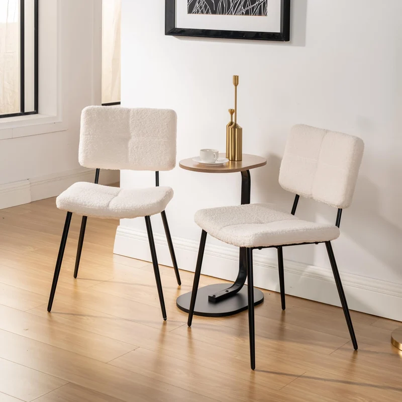 Lot de 4 chaises de salle à manger scandinaves en tissu mouton bouclette beige - POMONA